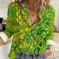 Cook Islands Va'a Polynesian Art Tattoo Women Casual Shirt National Color LT03 Female Green - Yellow - Polynesian Pride