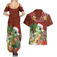 Hawaii Honu Mele Kalikimaka Couples Matching Summer Maxi Dress and Hawaiian Shirt Santa Tropical Flower Aloha Summer Red Version LT03 - Polynesian Pride