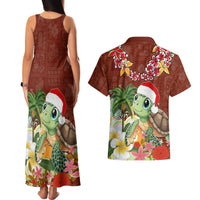 Hawaii Honu Mele Kalikimaka Couples Matching Tank Maxi Dress and Hawaiian Shirt Santa Tropical Flower Aloha Summer Red Version LT03 - Polynesian Pride