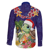 Hawaii Honu Mele Kalikimaka Family Matching Puletasi Dress and Hawaiian Shirt Santa Tropical Flower Aloha Summer Blue Version LT03 - Polynesian Pride
