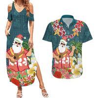 Hawaii Honu Mele Kalikimaka Couples Matching Summer Maxi Dress and Hawaiian Shirt Santa Tropical Flower Aloha Summer Turquoise Version LT03 Turquoise - Polynesian Pride