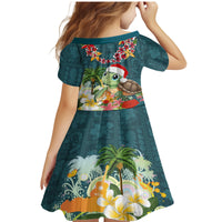 Hawaii Honu Mele Kalikimaka Family Matching Mermaid Dress and Hawaiian Shirt Santa Tropical Flower Aloha Summer Turquoise Version LT03 - Polynesian Pride
