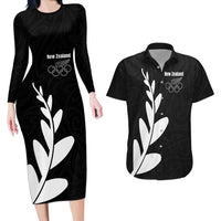 Personalised New Zealand Canoeing Special Jersey Couples Matching Long Sleeve Bodycon Dress and Hawaiian Shirt LT03 Black - Polynesian Pride