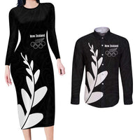 Personalised New Zealand Canoeing Special Jersey Couples Matching Long Sleeve Bodycon Dress and Long Sleeve Button Shirt LT03 Black - Polynesian Pride