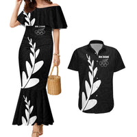 Personalised New Zealand Canoeing Special Jersey Couples Matching Mermaid Dress and Hawaiian Shirt LT03 Black - Polynesian Pride