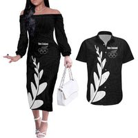 Personalised New Zealand Canoeing Special Jersey Couples Matching Off The Shoulder Long Sleeve Dress and Hawaiian Shirt LT03 Black - Polynesian Pride