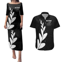Personalised New Zealand Canoeing Special Jersey Couples Matching Puletasi and Hawaiian Shirt LT03 Black - Polynesian Pride