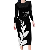 Personalised New Zealand Canoeing Special Jersey Family Matching Long Sleeve Bodycon Dress and Hawaiian Shirt LT03 Mom's Dress Black - Polynesian Pride