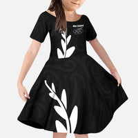 Personalised New Zealand Canoeing Special Jersey Family Matching Puletasi and Hawaiian Shirt LT03 Daughter's Dress Black - Polynesian Pride