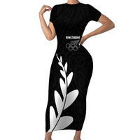 Personalised New Zealand Canoeing Special Jersey Family Matching Short Sleeve Bodycon Dress and Hawaiian Shirt LT03 Mom's Dress Black - Polynesian Pride