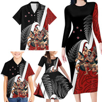 New Zealand Te Matatini Family Matching Long Sleeve Bodycon Dress and Hawaiian Shirt Kapa Haka and Silver Fern - Maori Art Pattern LT03 - Polynesian Pride