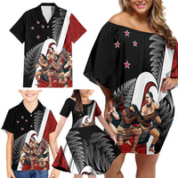 New Zealand Te Matatini Family Matching Off Shoulder Short Dress and Hawaiian Shirt Kapa Haka and Silver Fern - Maori Art Pattern LT03 - Polynesian Pride