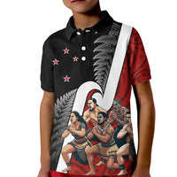 New Zealand Te Matatini Kid Polo Shirt Kapa Haka and Silver Fern - Maori Art Pattern LT03 Kid Black - Polynesian Pride