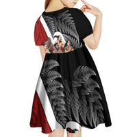 New Zealand Te Matatini Kid Short Sleeve Dress Kapa Haka and Silver Fern - Maori Art Pattern LT03 - Polynesian Pride