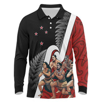New Zealand Te Matatini Long Sleeve Polo Shirt Kapa Haka and Silver Fern - Maori Art Pattern LT03 Black - Polynesian Pride