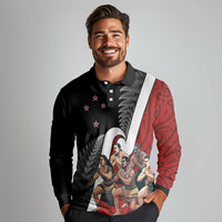 New Zealand Te Matatini Long Sleeve Polo Shirt Kapa Haka and Silver Fern - Maori Art Pattern LT03 - Polynesian Pride