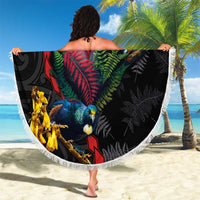 New Zealand Tui Birds Love Couple Beach Blanket The Heart of Silver Fern Leaves and Maori Tattoo Pattern LT03 - Polynesian Pride