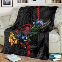 New Zealand Tui Birds Love Couple Blanket The Heart of Silver Fern Leaves and Maori Tattoo Pattern LT03 - Polynesian Pride