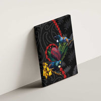New Zealand Tui Birds Love Couple Canvas Wall Art The Heart of Silver Fern Leaves and Maori Tattoo Pattern LT03 - Polynesian Pride
