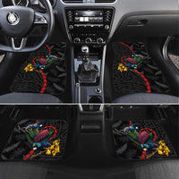 New Zealand Tui Birds Love Couple Car Mats The Heart of Silver Fern Leaves and Maori Tattoo Pattern LT03 Set 4pcs Black - Polynesian Pride