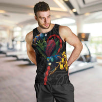 New Zealand Tui Birds Love Couple Men Tank Top The Heart of Silver Fern Leaves and Maori Tattoo Pattern LT03 Black - Polynesian Pride