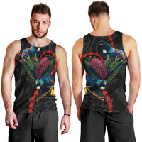 New Zealand Tui Birds Love Couple Men Tank Top The Heart of Silver Fern Leaves and Maori Tattoo Pattern LT03 - Polynesian Pride
