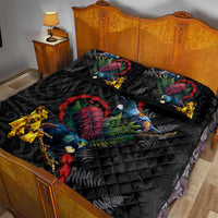 New Zealand Tui Birds Love Couple Quilt Bed Set The Heart of Silver Fern Leaves and Maori Tattoo Pattern LT03 - Polynesian Pride