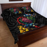New Zealand Tui Birds Love Couple Quilt Bed Set The Heart of Silver Fern Leaves and Maori Tattoo Pattern LT03 - Polynesian Pride