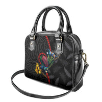 New Zealand Tui Birds Love Couple Shoulder Handbag The Heart of Silver Fern Leaves and Maori Tattoo Pattern LT03 - Polynesian Pride