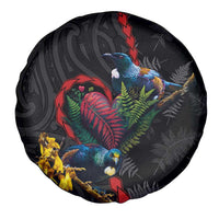 New Zealand Tui Birds Love Couple Spare Tire Cover The Heart of Silver Fern Leaves and Maori Tattoo Pattern LT03 - Polynesian Pride