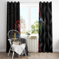 New Zealand Tui Birds Love Couple Window Curtain The Heart of Silver Fern Leaves and Maori Tattoo Pattern LT03 - Polynesian Pride