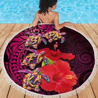 Pasifika Festival Beach Blanket Plumeria Turtles with Hibiscus - Polynesian Art Tattoo Pink Color LT03 - Polynesian Pride