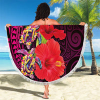 Pasifika Festival Beach Blanket Plumeria Turtles with Hibiscus - Polynesian Art Tattoo Pink Color LT03 - Polynesian Pride