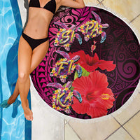 Pasifika Festival Beach Blanket Plumeria Turtles with Hibiscus - Polynesian Art Tattoo Pink Color LT03 - Polynesian Pride