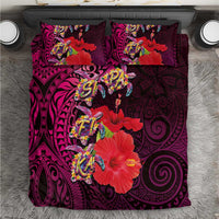 Pasifika Festival Bedding Set Plumeria Turtles with Hibiscus - Polynesian Art Tattoo Pink Color LT03 Pink - Polynesian Pride