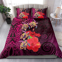 Pasifika Festival Bedding Set Plumeria Turtles with Hibiscus - Polynesian Art Tattoo Pink Color LT03 - Polynesian Pride