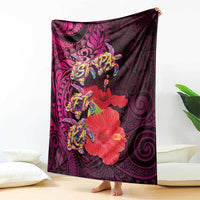 Pasifika Festival Blanket Plumeria Turtles with Hibiscus - Polynesian Art Tattoo Pink Color LT03 - Polynesian Pride