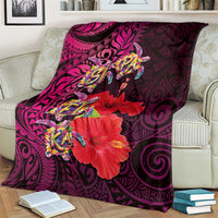 Pasifika Festival Blanket Plumeria Turtles with Hibiscus - Polynesian Art Tattoo Pink Color LT03 - Polynesian Pride