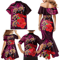 Pasifika Festival Family Matching Mermaid Dress and Hawaiian Shirt Plumeria Turtles with Hibiscus - Polynesian Art Tattoo Pink Color LT03 - Polynesian Pride