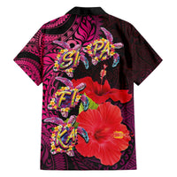 Pasifika Festival Family Matching Off The Shoulder Long Sleeve Dress and Hawaiian Shirt Plumeria Turtles with Hibiscus - Polynesian Art Tattoo Pink Color LT03 - Polynesian Pride
