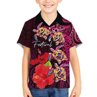 Pasifika Festival Family Matching Off The Shoulder Long Sleeve Dress and Hawaiian Shirt Plumeria Turtles with Hibiscus - Polynesian Art Tattoo Pink Color LT03 Son's Shirt Pink - Polynesian Pride
