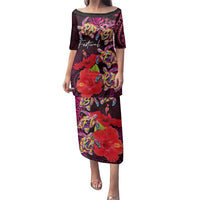Pasifika Festival Family Matching Puletasi and Hawaiian Shirt Plumeria Turtles with Hibiscus - Polynesian Art Tattoo Pink Color LT03 Mom's Dress Pink - Polynesian Pride