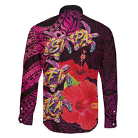 Pasifika Festival Family Matching Summer Maxi Dress and Hawaiian Shirt Plumeria Turtles with Hibiscus - Polynesian Art Tattoo Pink Color LT03 - Polynesian Pride