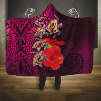 Pasifika Festival Hooded Blanket Plumeria Turtles with Hibiscus - Polynesian Art Tattoo Pink Color LT03 - Polynesian Pride