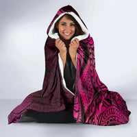 Pasifika Festival Hooded Blanket Plumeria Turtles with Hibiscus - Polynesian Art Tattoo Pink Color LT03 - Polynesian Pride
