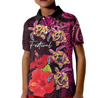 Pasifika Festival Kid Polo Shirt Plumeria Turtles with Hibiscus - Polynesian Art Tattoo Pink Color LT03 Kid Pink - Polynesian Pride
