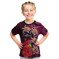 Pasifika Festival Kid T Shirt Plumeria Turtles with Hibiscus - Polynesian Art Tattoo Pink Color LT03 Pink - Polynesian Pride