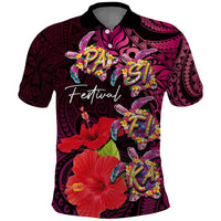 Pasifika Festival Polo Shirt Plumeria Turtles with Hibiscus - Polynesian Art Tattoo Pink Color LT03 Pink - Polynesian Pride