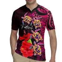 Pasifika Festival Rugby Jersey Plumeria Turtles with Hibiscus - Polynesian Art Tattoo Pink Color LT03 - Polynesian Pride