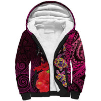 Pasifika Festival Sherpa Hoodie Plumeria Turtles with Hibiscus - Polynesian Art Tattoo Pink Color LT03 Unisex Pink - Polynesian Pride